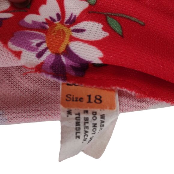 Vintage 70s Casual Midi Dress Size L Red Floral Print Dagger Collar Poly Knit - Picture 11 of 11